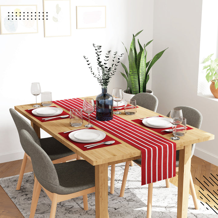 Cotton Roma Red Table Runner+Placemat (Pack of 5)