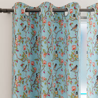 Blackout Polyester Sky Blue Birds Curtain (Pack of 2)