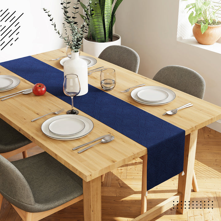 Embossed Velvet Navy Blue Table Runner