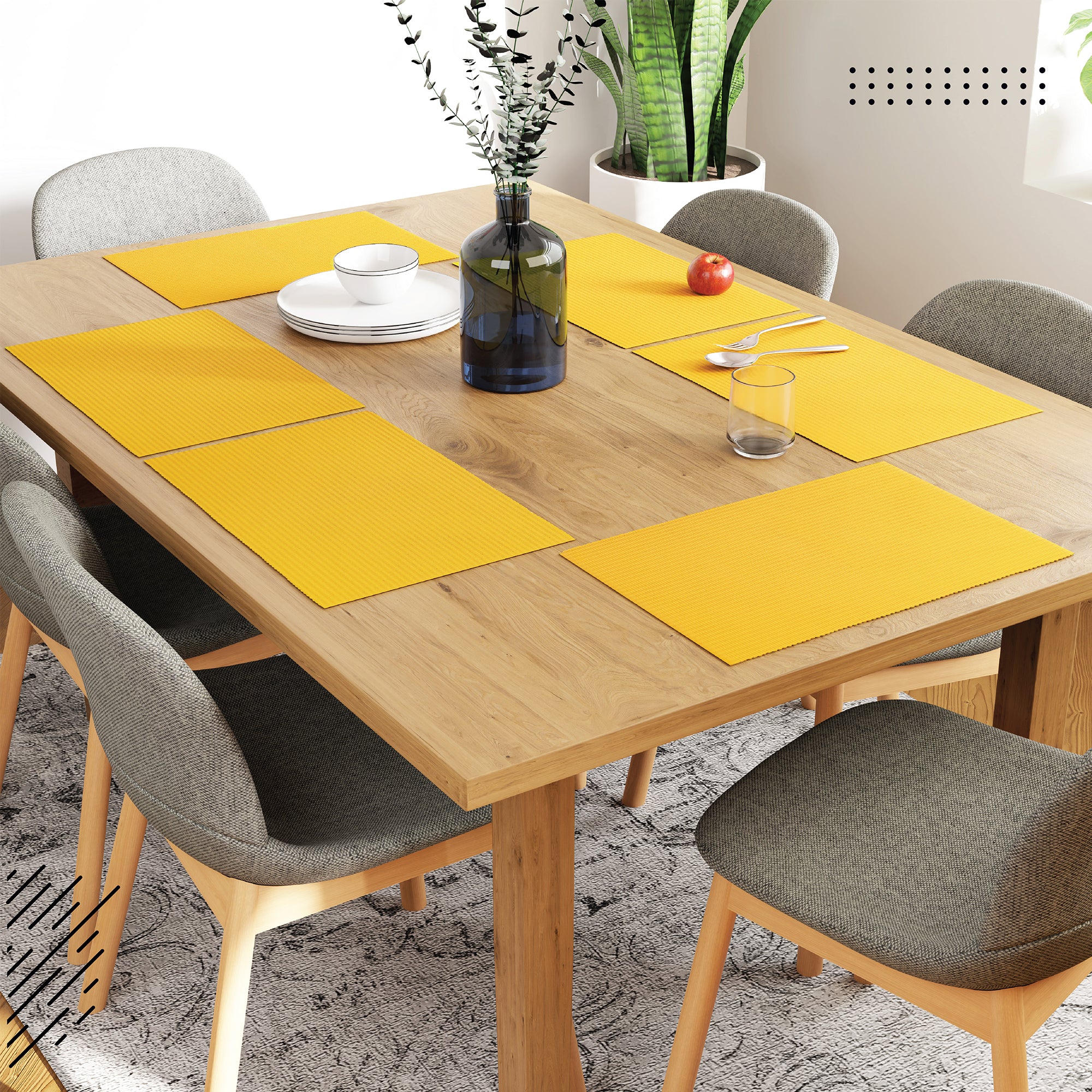 Ribbed Cotton Yellow Placemat (Pack of 6)