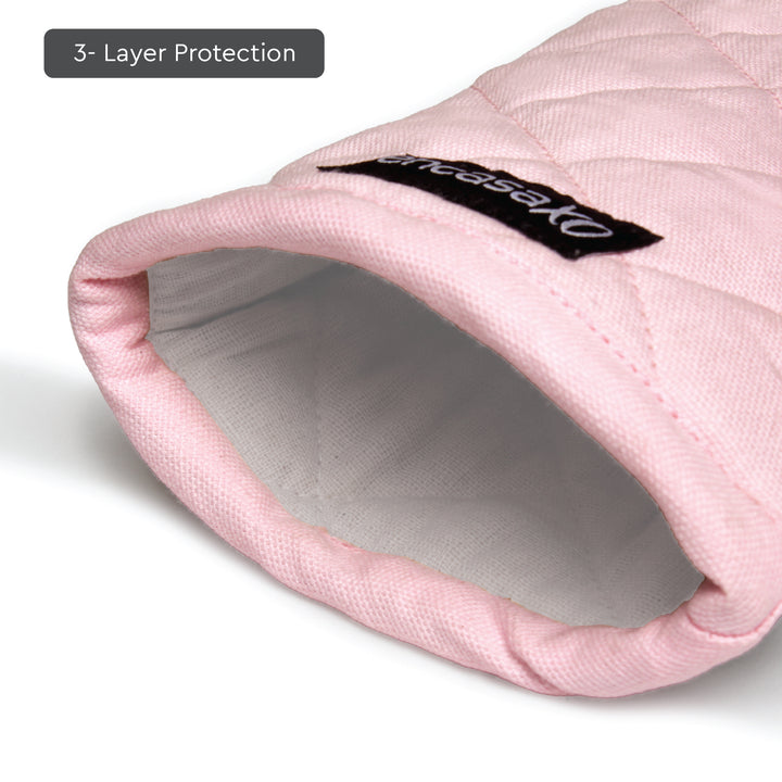 Canvas Light Pink & Light Grey Oven Gloves (Pack of 2)