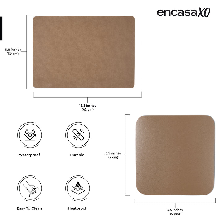 2 Sided Leather Taupe Placemat + Coaster
