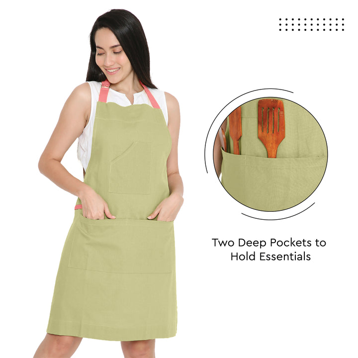 Yarn Dyed Cotton Sage & Coral Apron (Pack of 1)