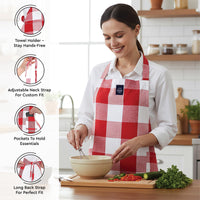 Cotton Buffalo Red Checks Apron + Oven Glove + Pot Holder (Pack of 3)