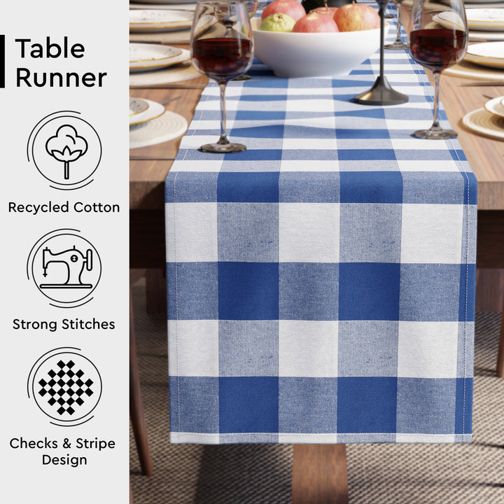 Cotton Buffalo Blue Checks Table Runner (Pack of 1)
