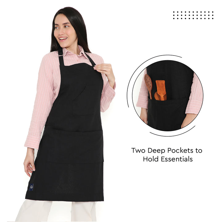 Cotton Full Black Apron (Pack of 1)