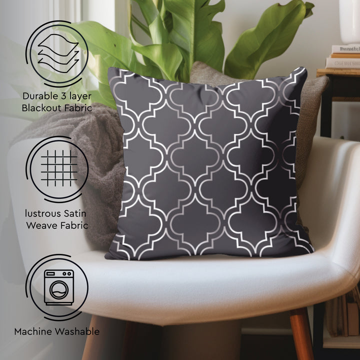 Blackout Polyester Trellis Grey Cushion Cover (Pack of 2)