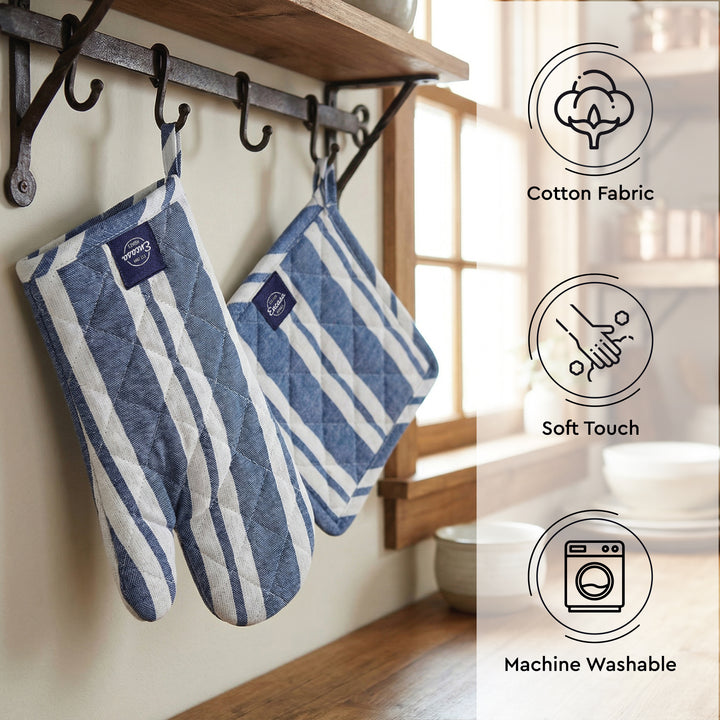Cotton Franca Blue Stripes Oven Glove & Pot Holder