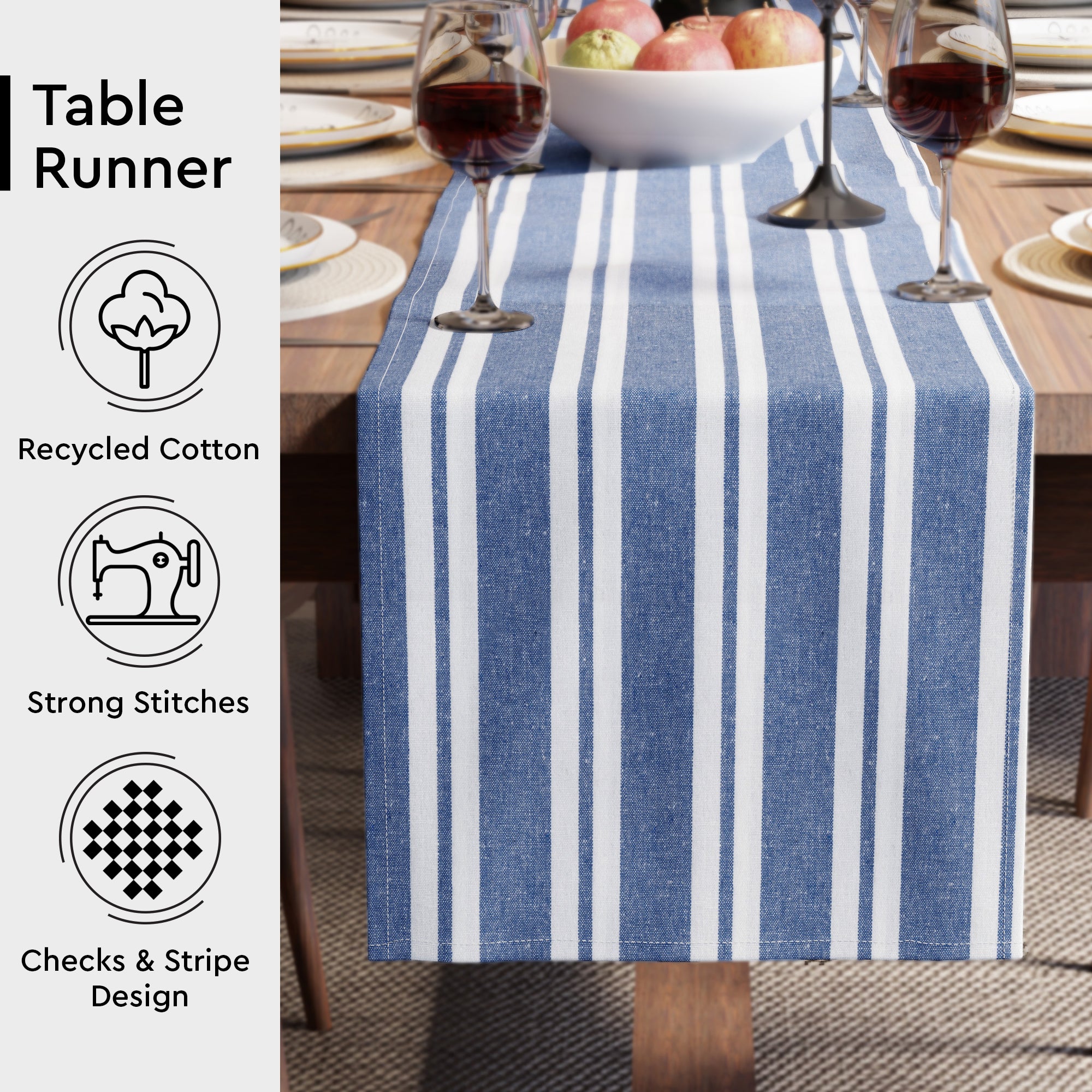 Cotton Canvas Franca Blue Stripes Table Runner
