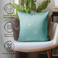 Polyester Blackout Star Teal Cushion Cover (Pack of 2)