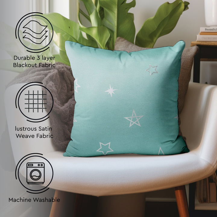 Polyester Blackout Star Teal Cushion Cover (Pack of 2)