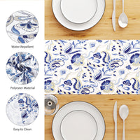 Water Repellent Polyester Chintz Blue Table Runner (Pack of 1)