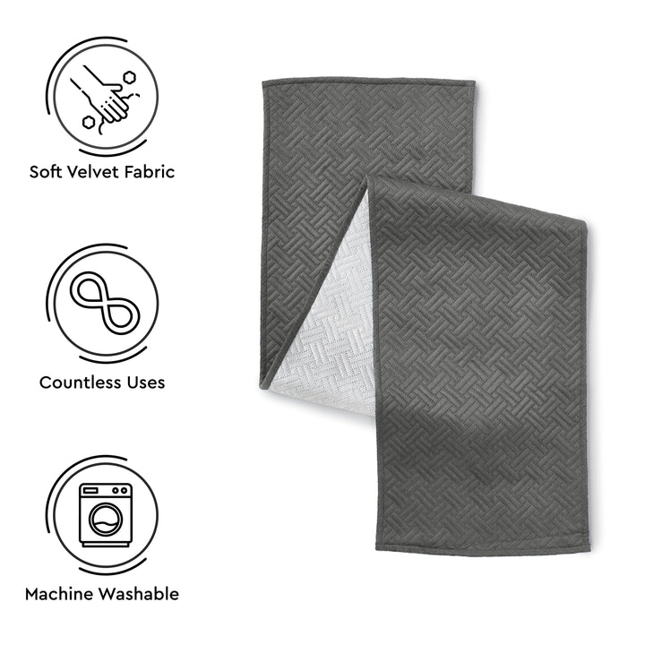 Quilted Velvet Dark Grey Table Runner