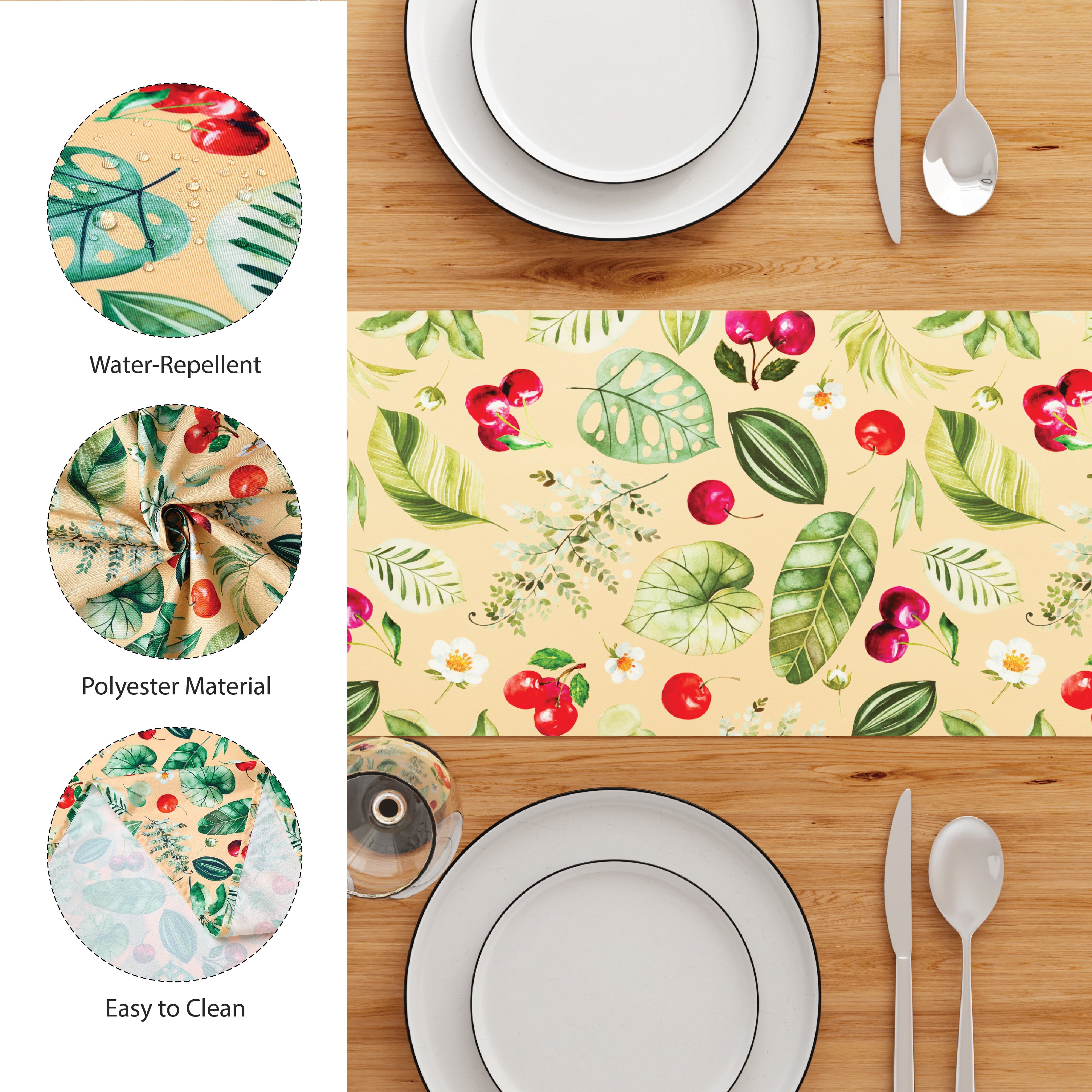 Water Repellent Polyester Cherry Table Runner (Pack of 1)