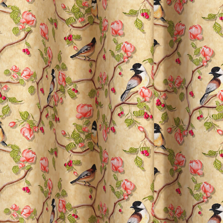 Blackout Polyester Pale Gold Birds Fabric 1 Meter