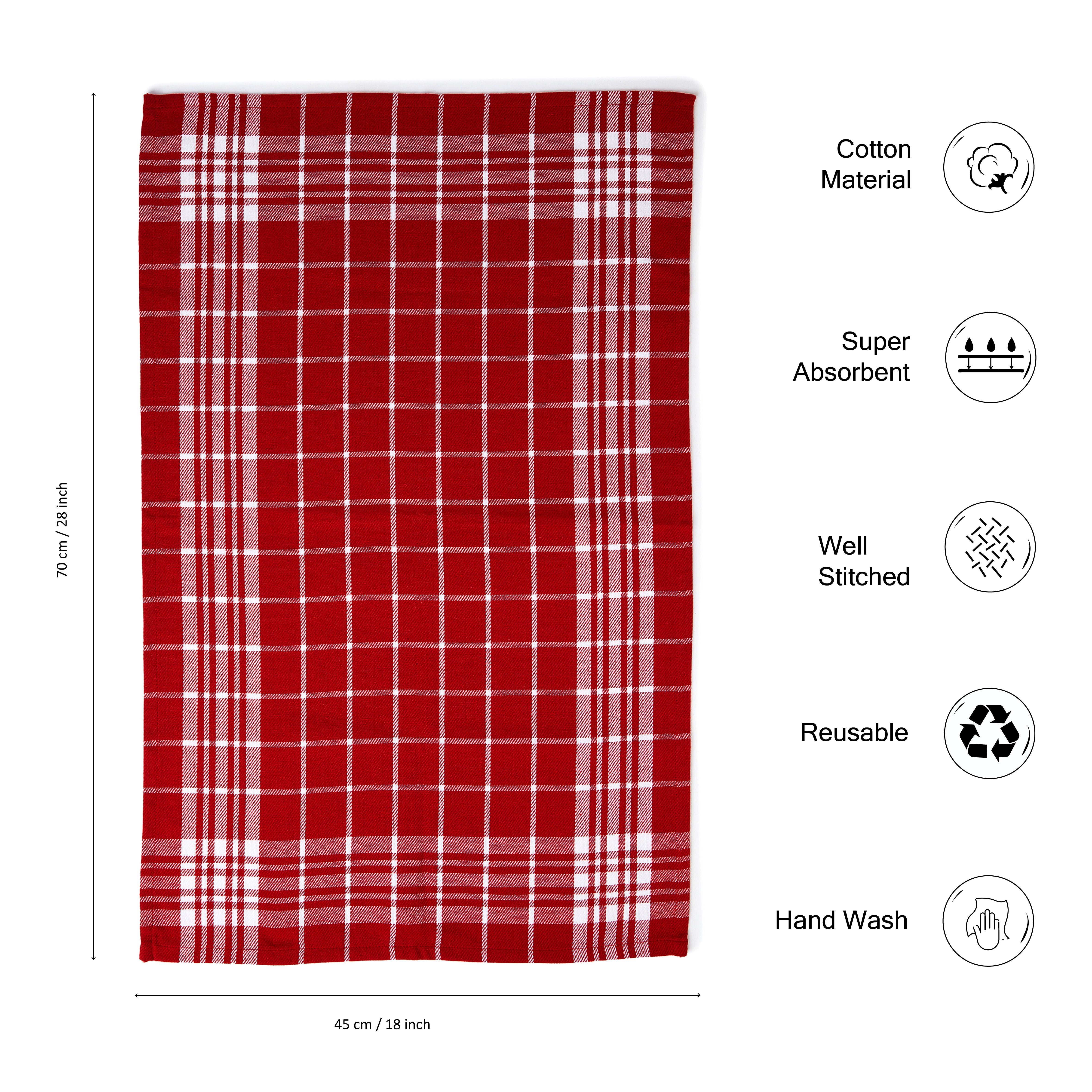 Cotton Red Non-terry+Terry Kitchen Towel (Pack of 4)