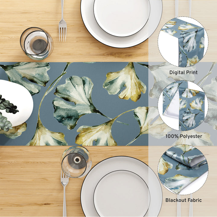 Blackout Polyester Gingko Blue Table Runner (Pack of 1)