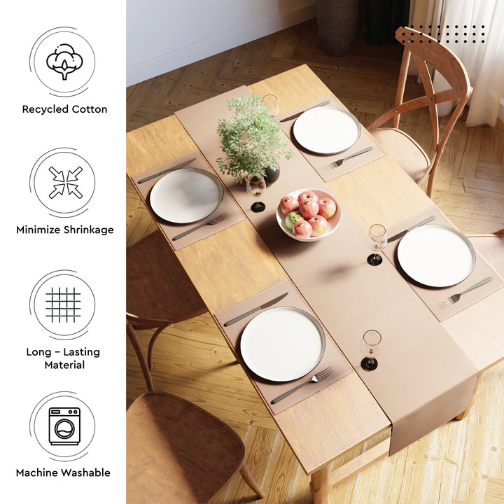 Ribbed Cotton Solid Beige Table Runner (Pack of 1)