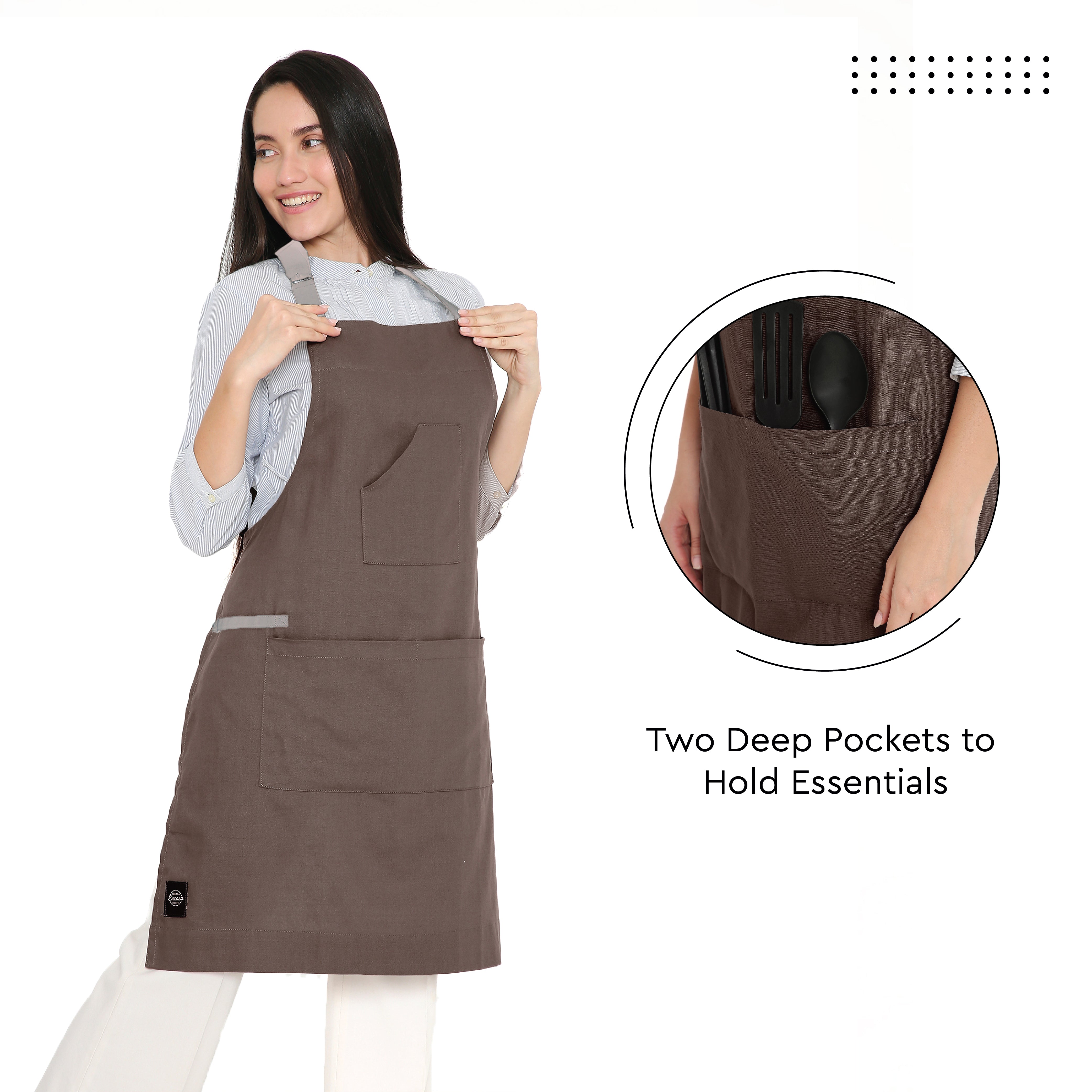 Yarn Dyed Cotton Dark Taupe & Beige Apron (Pack of 1)