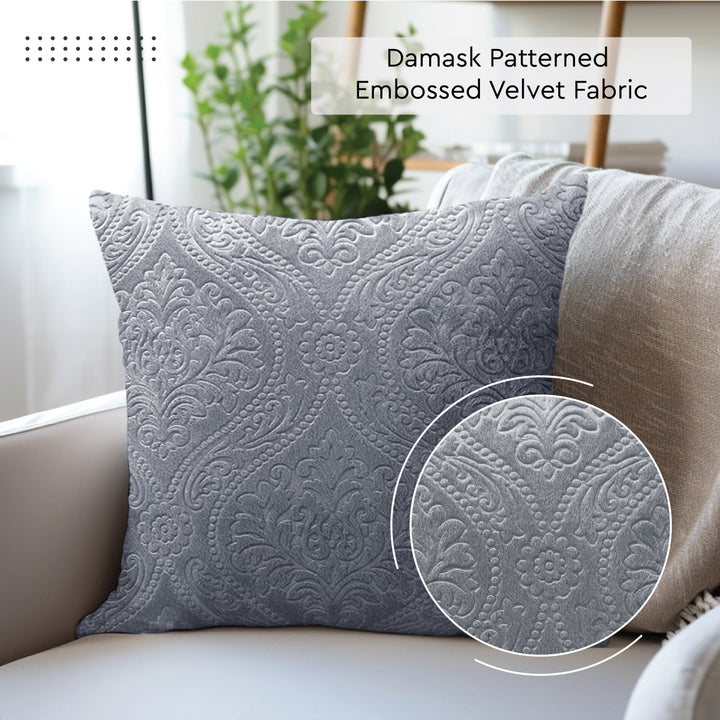 Embossed Velvet Grey Cushion Cover (Pack of 2)