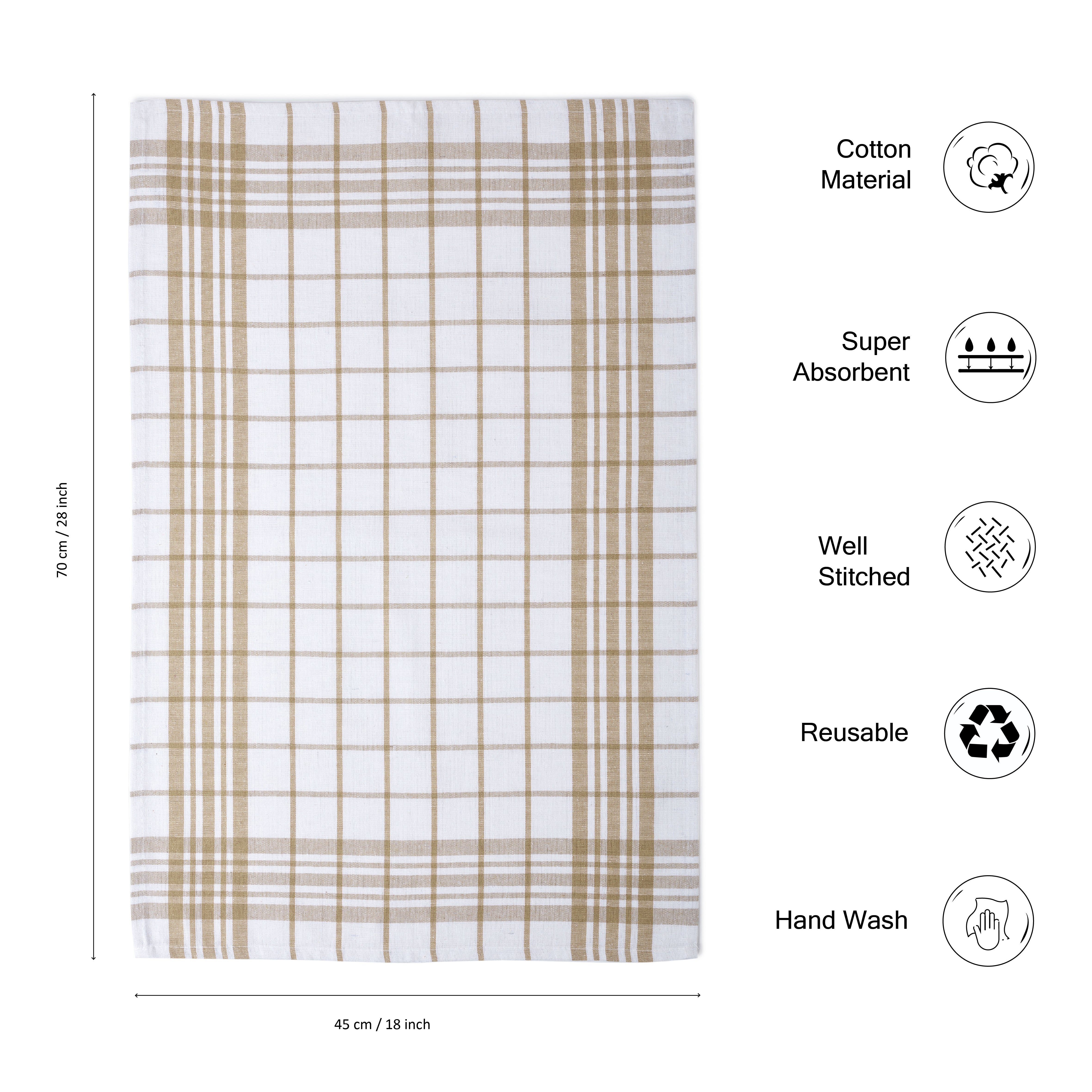 Cotton Beige Non Terry + Terry Kitchen Towel (Pack of 4)