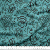 20s Sheeting Blue Colour Flower Fabric (1 Meter)