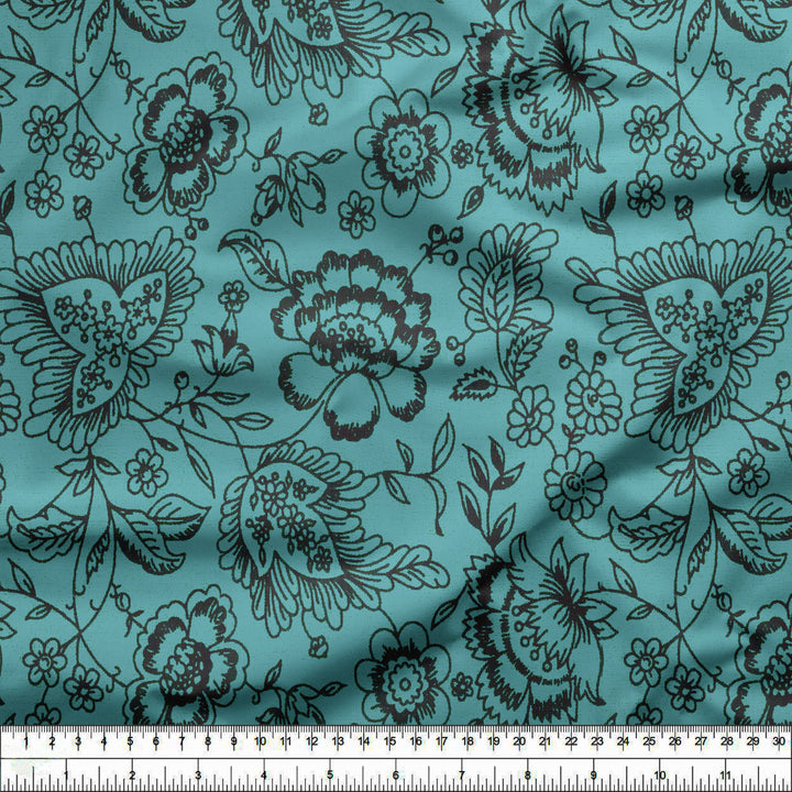 20s Sheeting Blue Colour Flower Fabric (1 Meter)