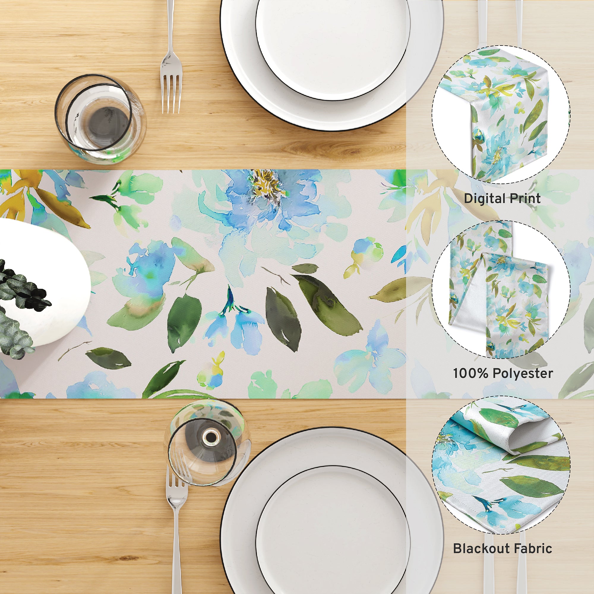 Blackout Polyester F1 Aqua Table Runner (Pack of 1)