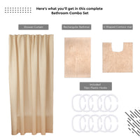Polyester Beige Shower Curtain + Bathmat (Pack of 3)