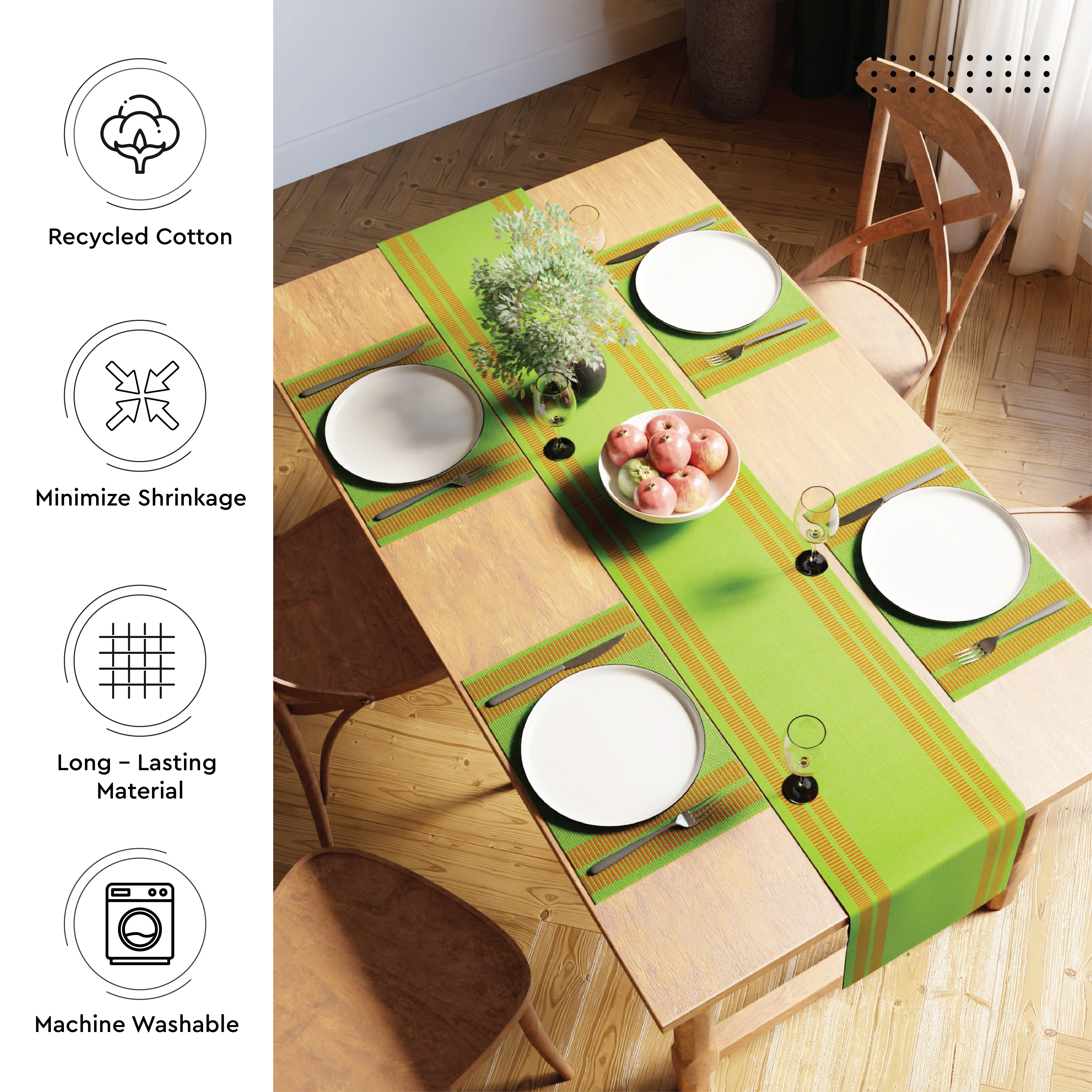 Cotton Ladder Green Table Runner (Pack of 1)