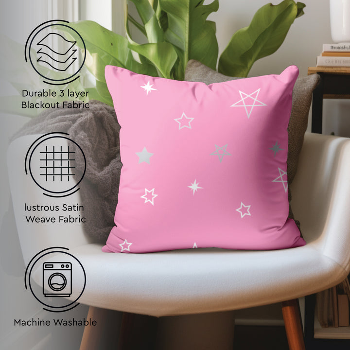 Blackout Polyester Star Pink Cushion Cover (Pack of 2)