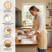 Cotton Franca Yellow Stripes Apron + Oven Glove + Pot Holder (Pack of 3)