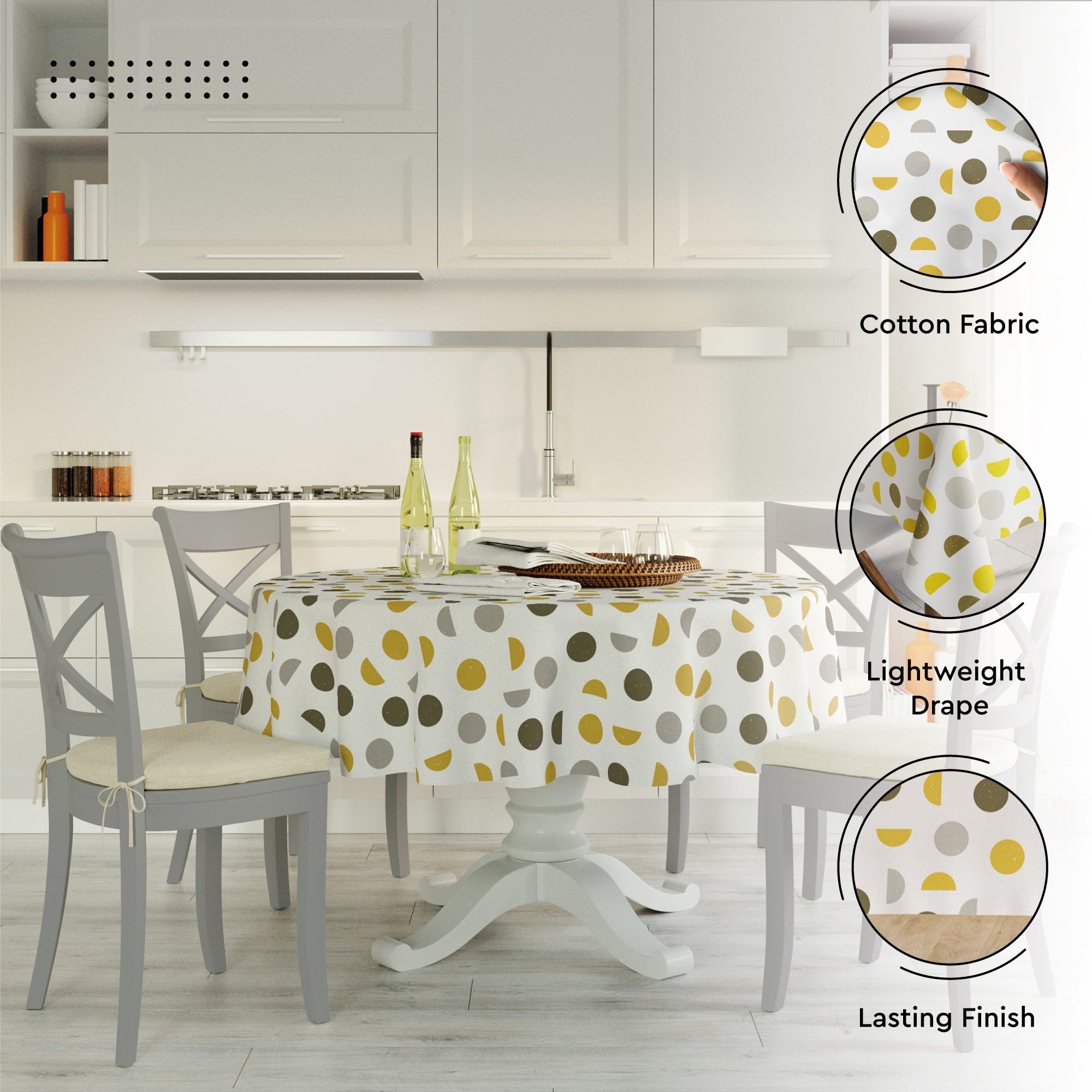 Cotton Yellow Moon Table Cloth (Pack of 1)