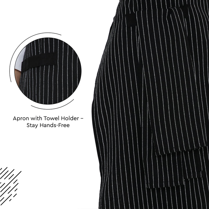 Cotton Butcher Stripes Black Apron (Pack of 1)