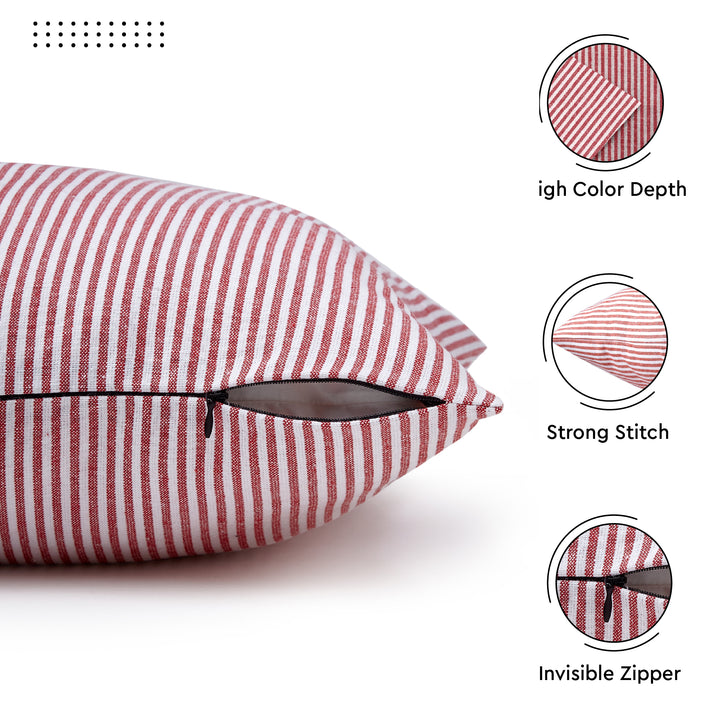 Cotton Ticking Red Cushion Cover (Pack of 2)
