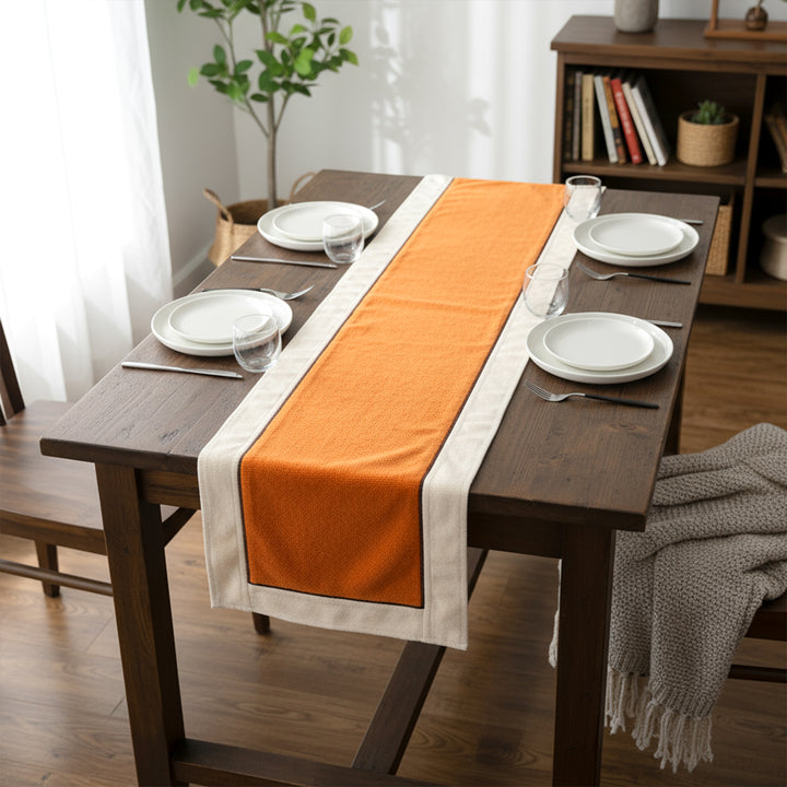 Cotton Off White & Orange Table Runner (Pack of 1)