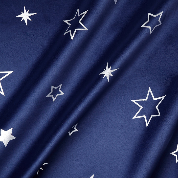 Blackout Polyester Fabric by Meter, 100x122 cm | Blocks Light, Heat & Noise, For Curtains, Cushion Covers, Door & Window Drapes - Foil Star Print