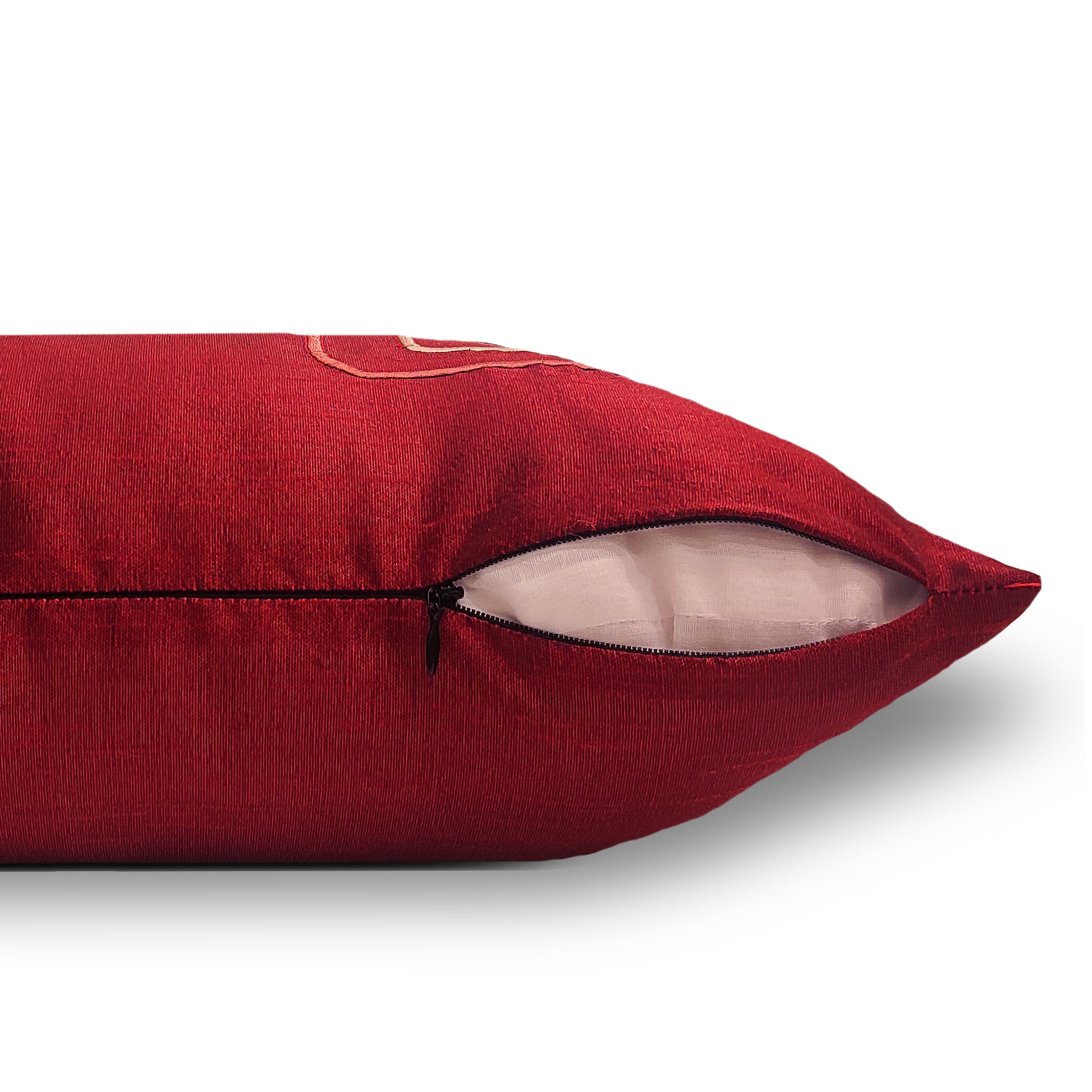 Dupion Silk Chain Red Cushion Cover (Pack of 2)