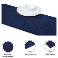 Embossed Velvet Navy Blue Table Runner