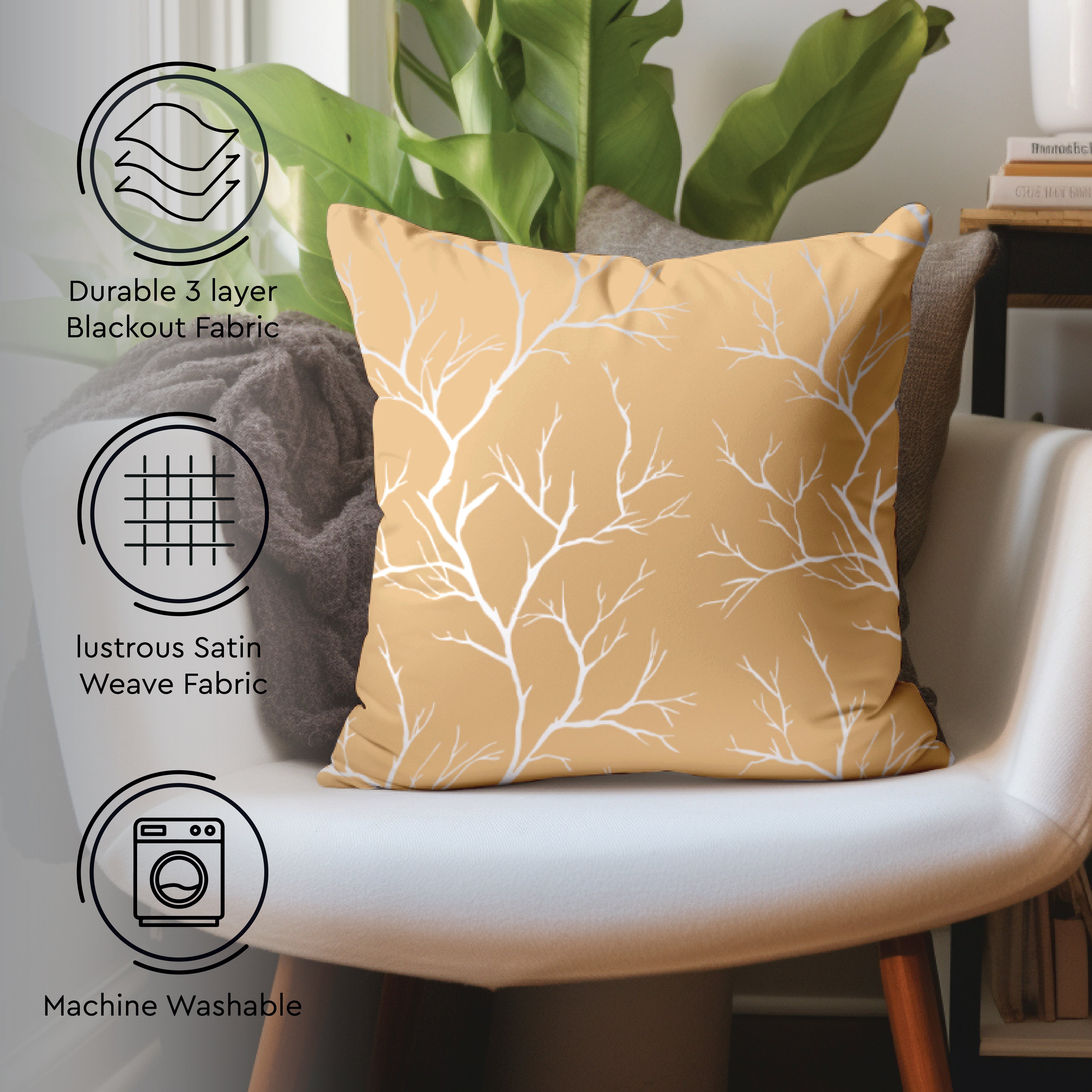 Blackout Polyester Twigs Beige Cushion Cover (Pack of 2)