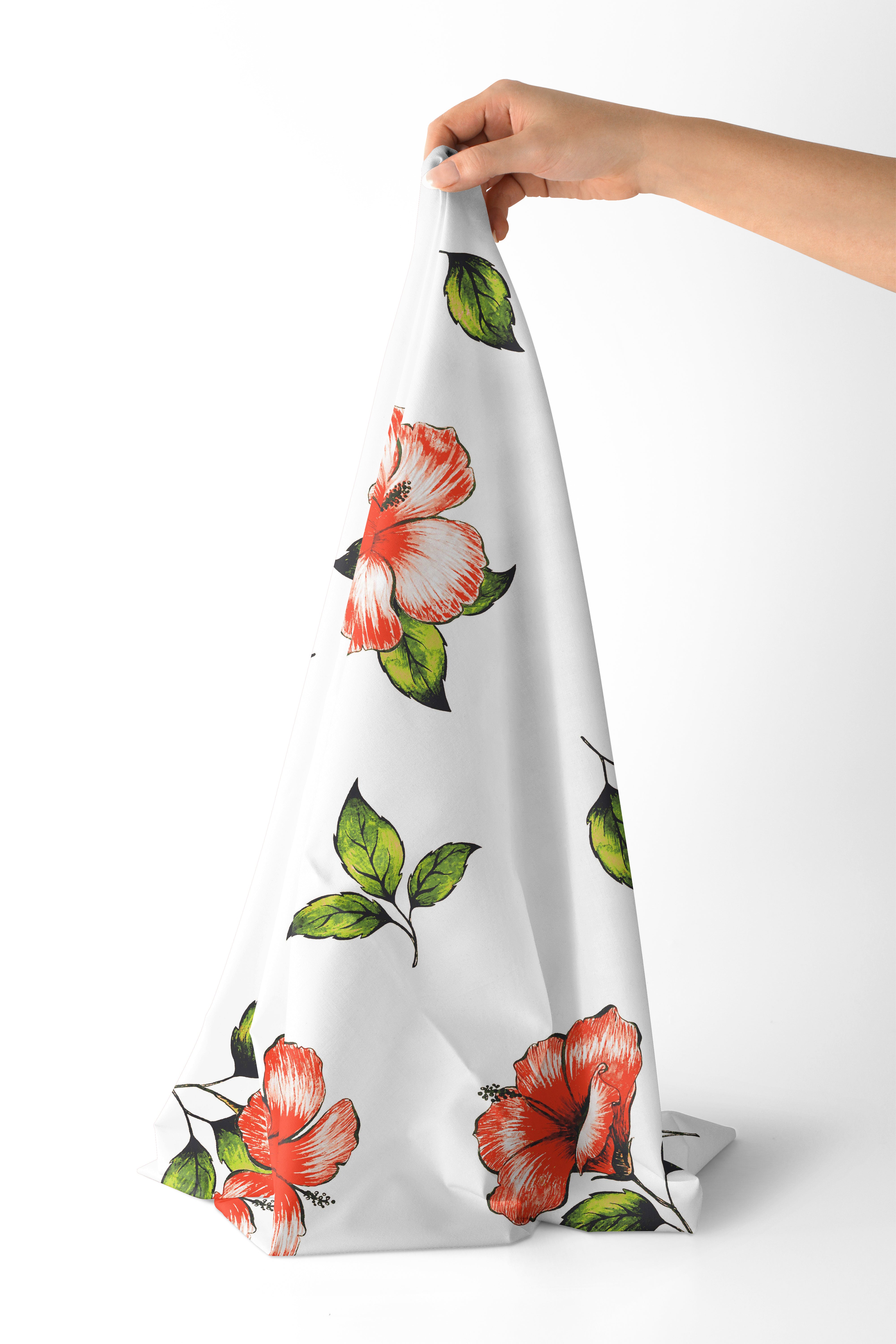 Polyester Printed Hibiscus Fabric (Pack of 1)