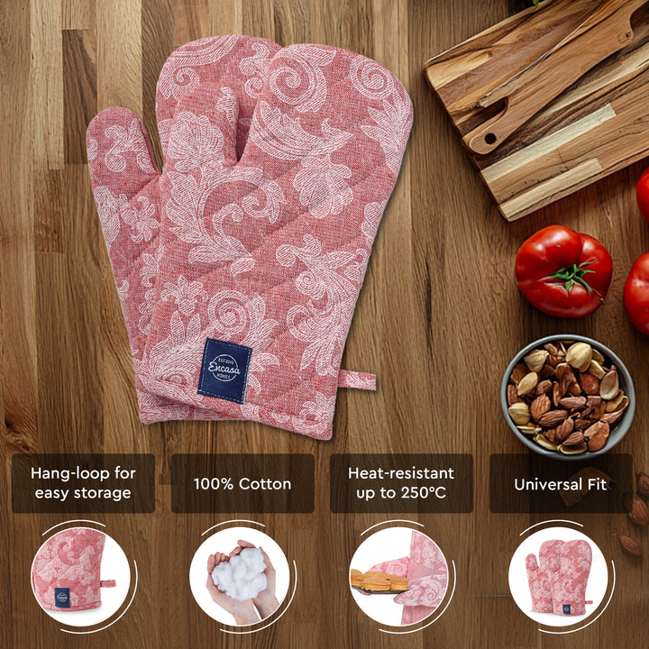Cotton Red Oven Gloves (Pack of 2)