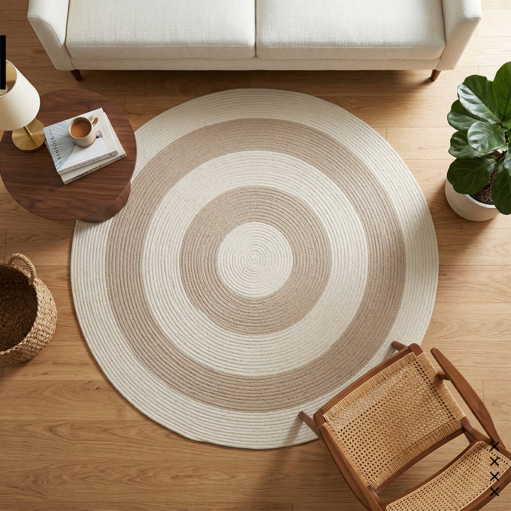 Reversible Round Rug Handwoven Natural Fiber Carpet Braided Area Rug | Neutral Boho Rug for Living Room, Bedroom, Nursery | Washable Area Rug Two Tone