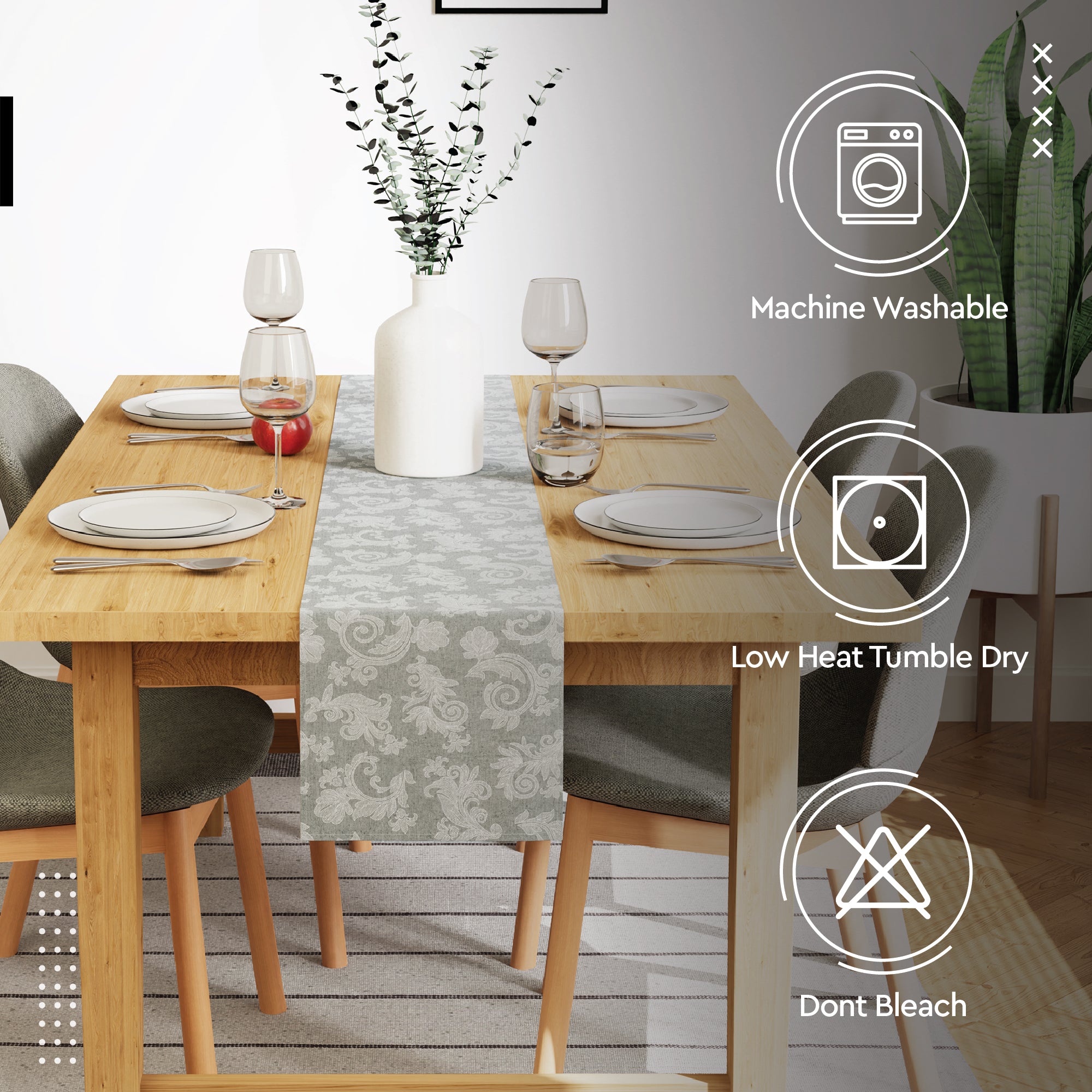 Cotton Grey Table Runner (Pack of 1)
