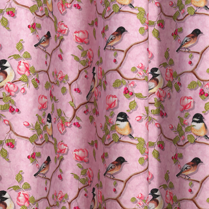 Blackout Polyester Dusty Pink Birds Fabric 1 Meter