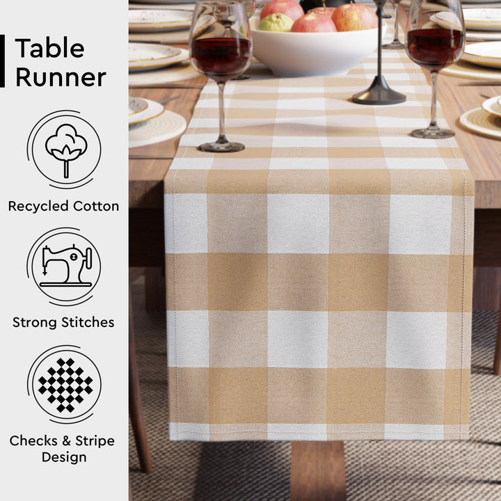 RC Yarn-Dyed Buffalo Beige Checks Table Runner (Pack of 1)