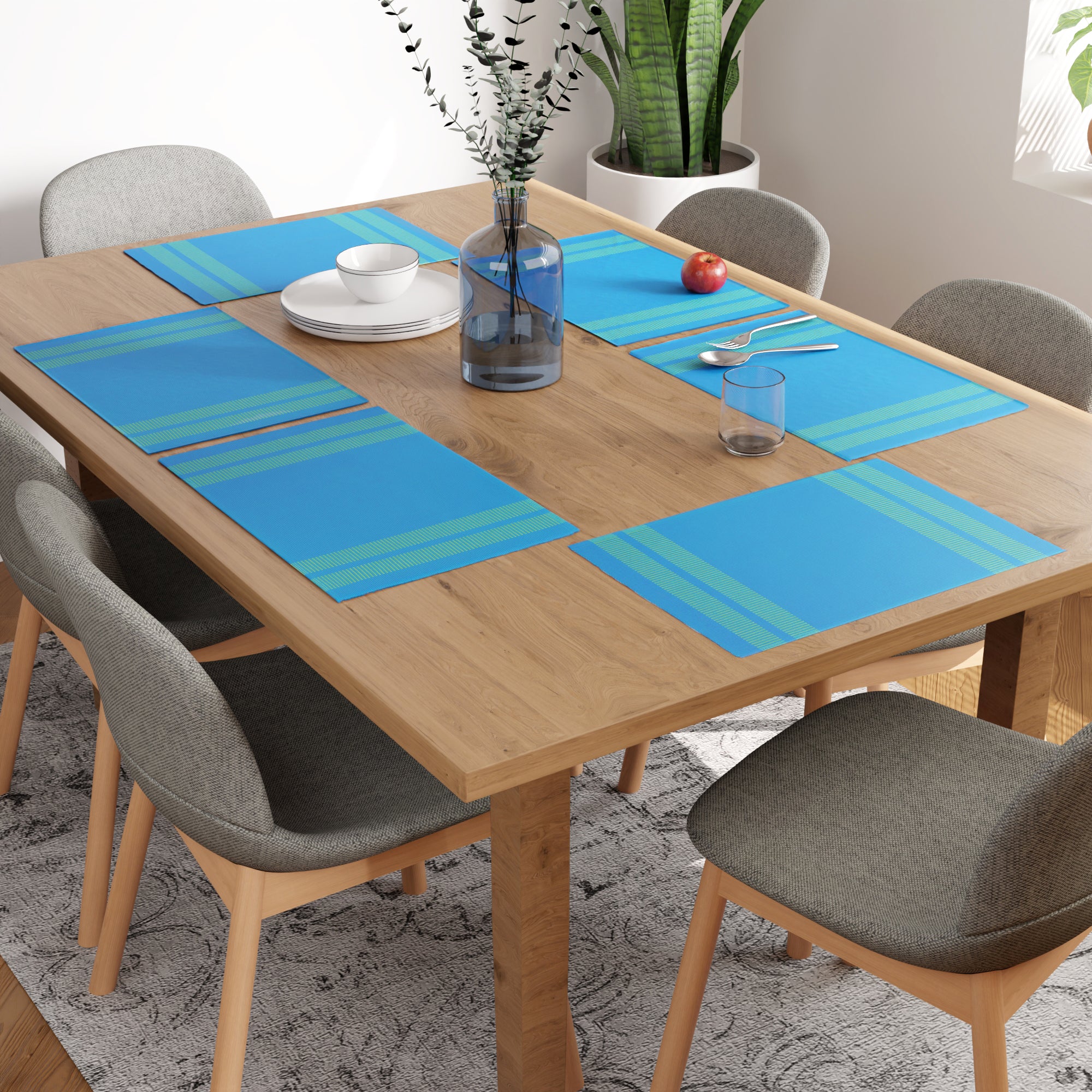 Ribbed Cotton Ladder Turq Blue Placemat (Pack of 6)