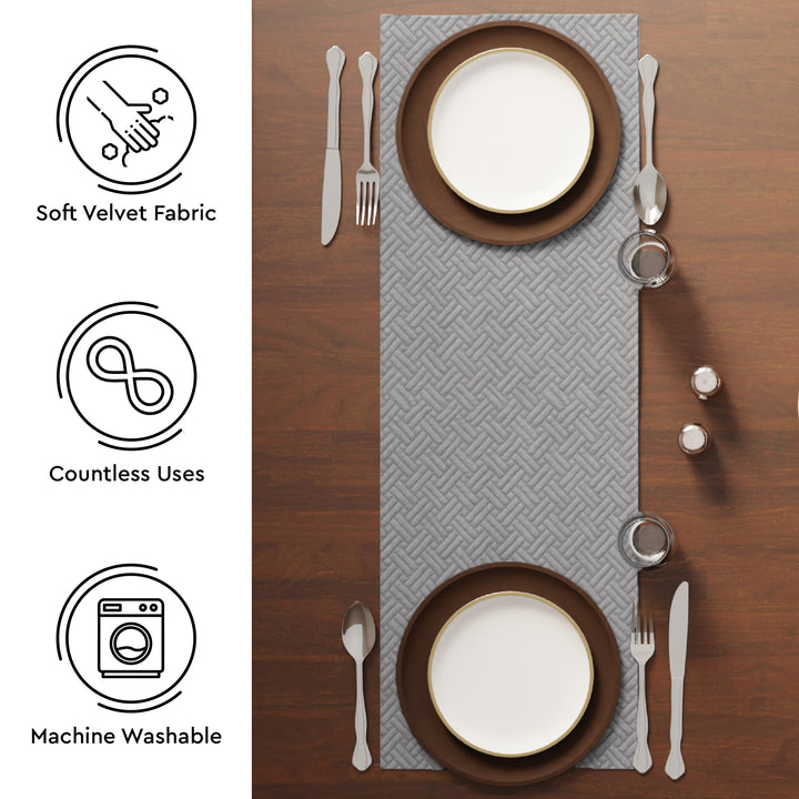 Quilted Velvet Light Grey Table Runner