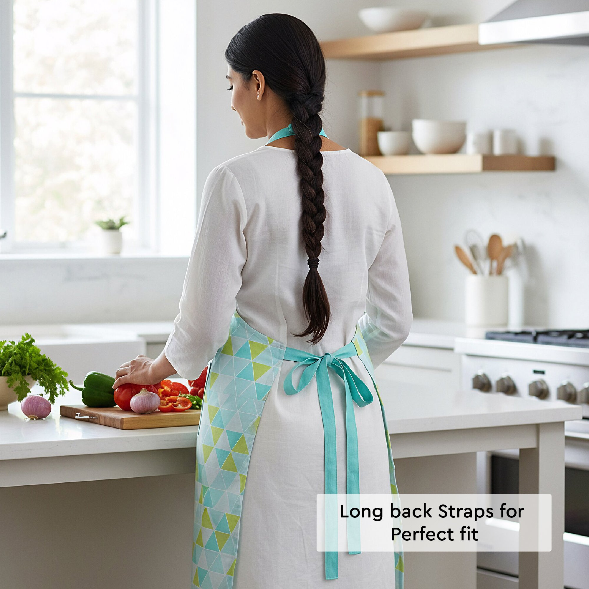 Printed Cotton Triangles Aqua Apron (Pack of 1)
