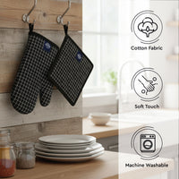 Cotton Butcher Checks Black Oven Glove & Pot Holder